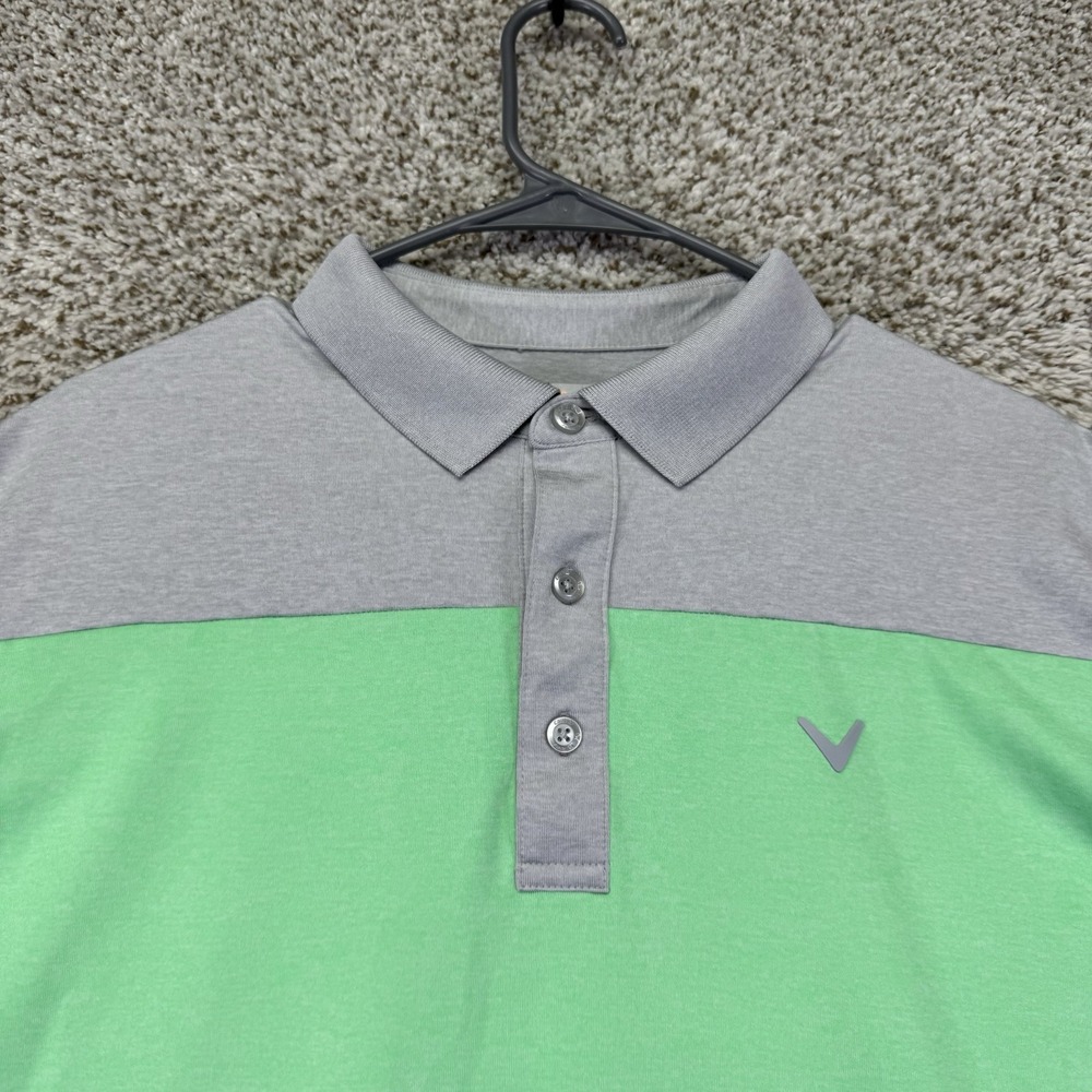 Callaway Polo Shirt Men's Large Opti-Dri Green‎ Gray Color Block Golf Stretch - Picture 2 of 12